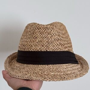 Aldo Straw Fedora Hat Tan With Black Band Size L